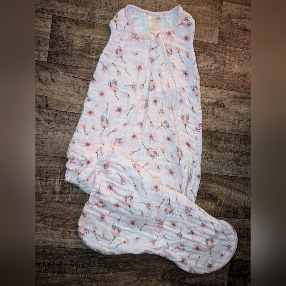 Perlimpinpin bamboo muslin sleep sack light pink floral size 18-36m 1 tog EUC